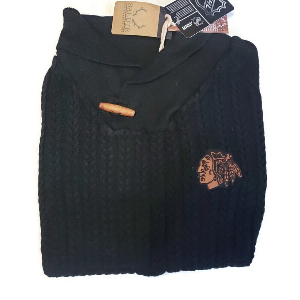 Chicago Blackhawks Mens Size M Sweater Salute By Levelwear Heritage Tab Black - Picture 3 of 6